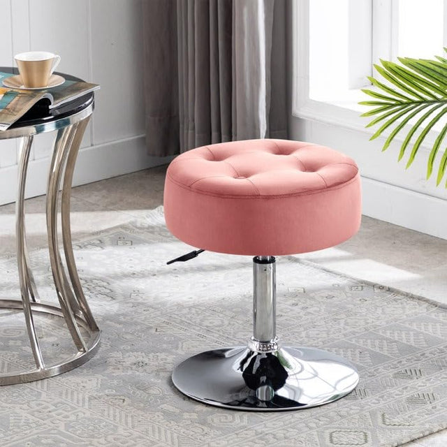 Modern Pink Adjustable Vanity Stool with Tufted Cushion