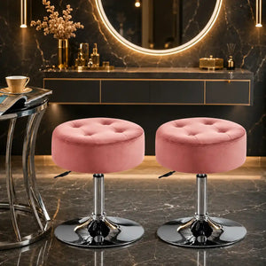 Modern Pink Adjustable Vanity Stool with Tufted Cushion