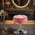 Modern Pink Adjustable Vanity Stool with Tufted Cushion