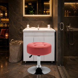 Modern Pink Adjustable Vanity Stool with Tufted Cushion
