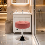 Modern Pink Adjustable Vanity Stool with Tufted Cushion