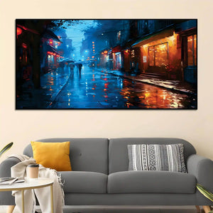 Modern Rainy Night Street Canvas Painting for Elegant Interiors