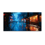 Modern Rainy Night Street Canvas Painting for Elegant Interiors