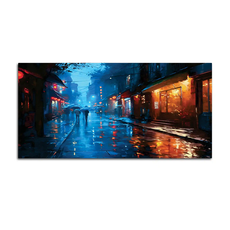 Modern Rainy Night Street Canvas Painting for Elegant Interiors