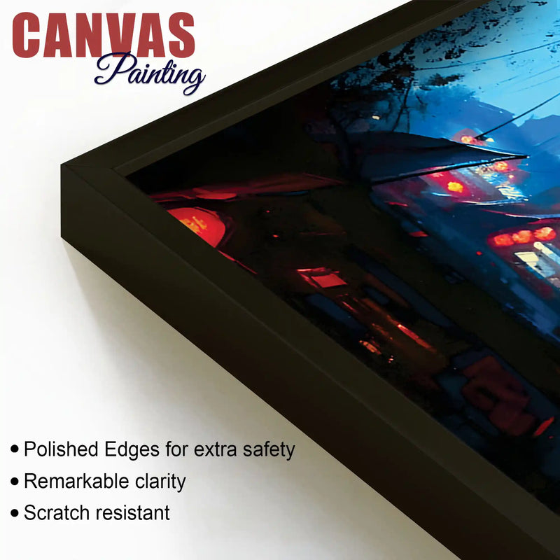 Modern Rainy Night Street Canvas Painting for Elegant Interiors