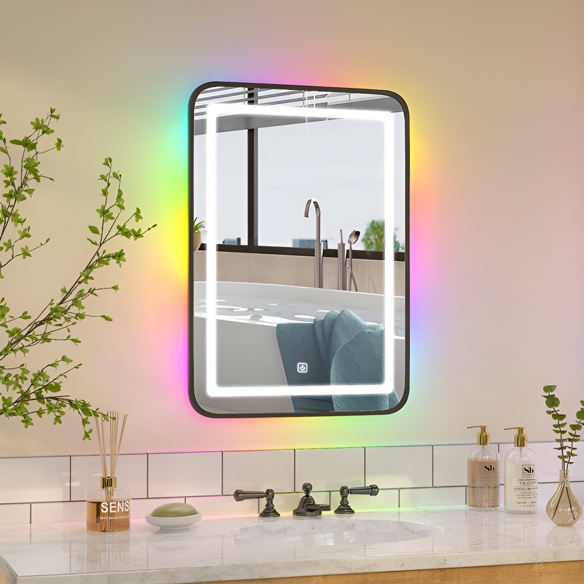 Modern RGB Mirror Cabinet with Ambient Glow and Storage