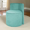 Modern Round Back Upholstered Ottoman Chair with Soft Pastel Aqua Velvet Finish