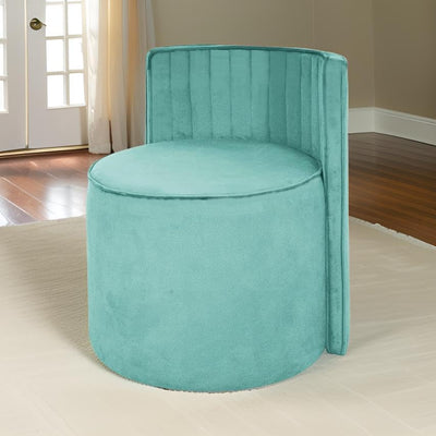 Modern Round Back Upholstered Ottoman Chair with Soft Pastel Aqua Velvet Finish