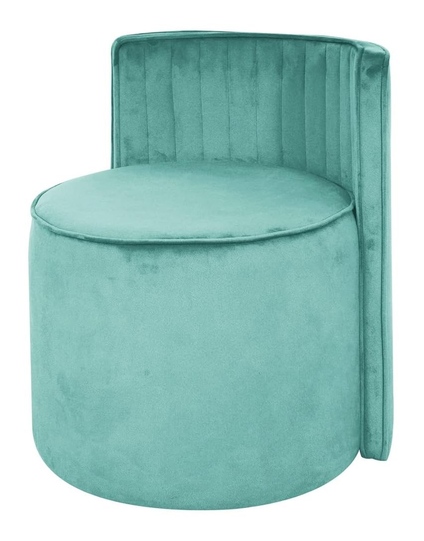 Modern Round Back Upholstered Ottoman Chair with Soft Pastel Aqua Velvet Finish