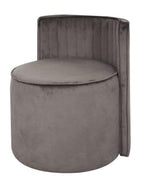 Modern Round Back Upholstered Ottoman Chair with Soft Rich Grey Velvet Finish