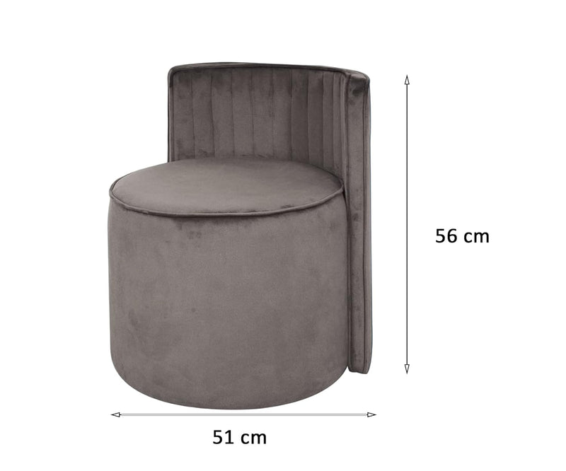 Modern Round Back Upholstered Ottoman Chair with Soft Rich Grey Velvet Finish
