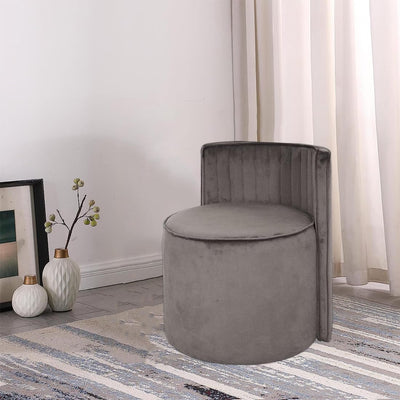Modern Round Back Upholstered Ottoman Chair with Soft Rich Grey Velvet Finish