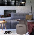 Modern Round Back Upholstered Ottoman Chair with Soft Rich Grey Velvet Finish