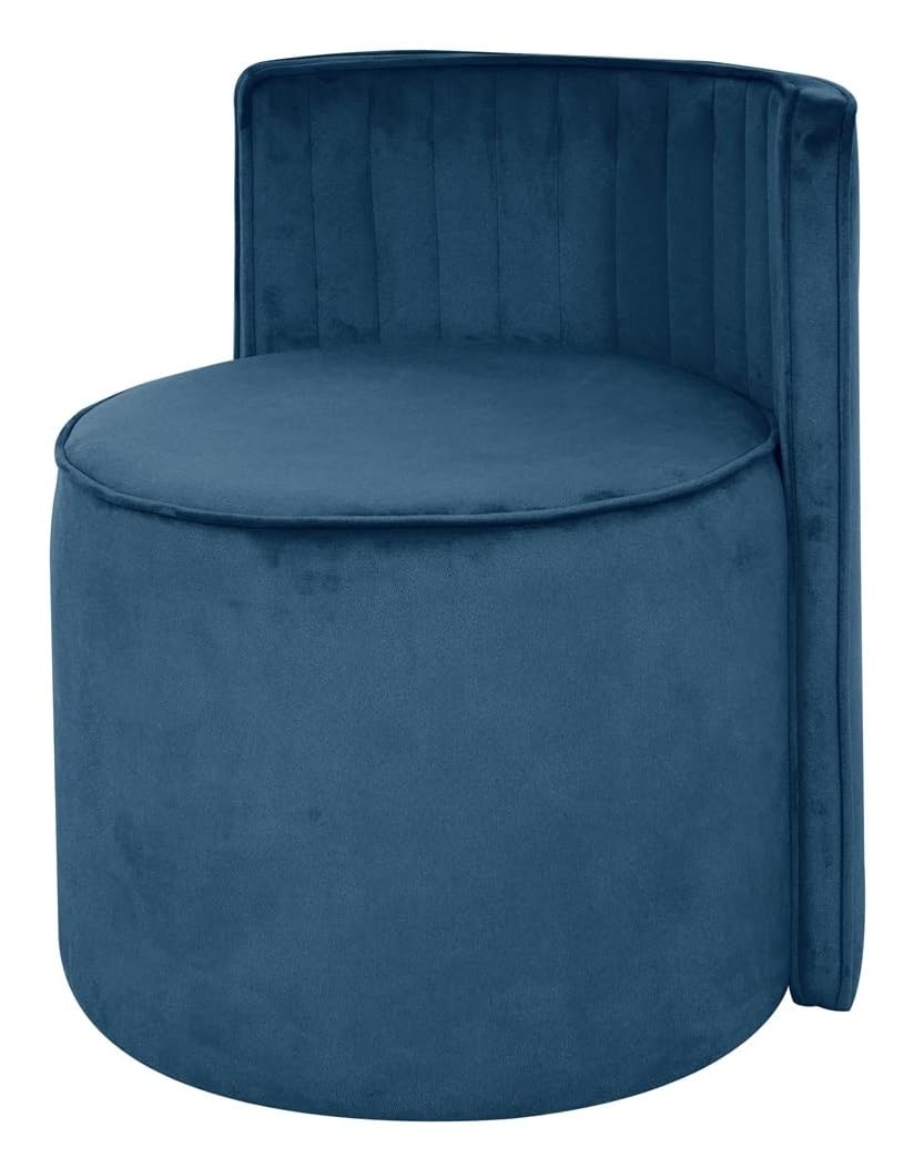 Modern Round Back Upholstered Ottoman Chair with Soft Royal Blue Velvet Finish
