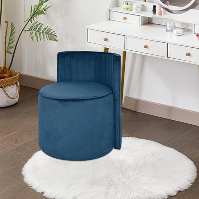 Modern Round Back Upholstered Ottoman Chair with Soft Royal Blue Velvet Finish