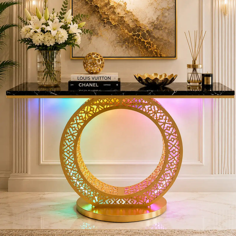 Modern Round LED Console Table in Gold | Entryway Furniture (SS 302)