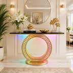 Modern Round LED Console Table in Gold | Entryway Furniture (SS 302)
