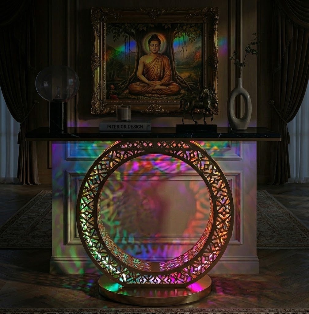 Modern Round LED Console Table in Gold | Entryway Furniture (SS 302)