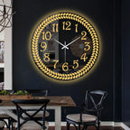 Modern Round LED Mirror Wall Clock with Golden Laurel Wreath Design