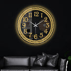 Modern Round LED Mirror Wall Clock with Golden Laurel Wreath Design