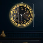 Modern Round LED Mirror Wall Clock with Golden Laurel Wreath Design
