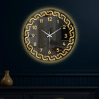 Modern Round LED Mirror Wall Clock with Golden Swirl Border