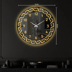 Modern Round LED Mirror Wall Clock with Golden Swirl Border