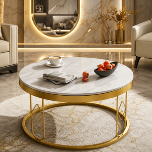 Modern Round White Marble Golden Center Table