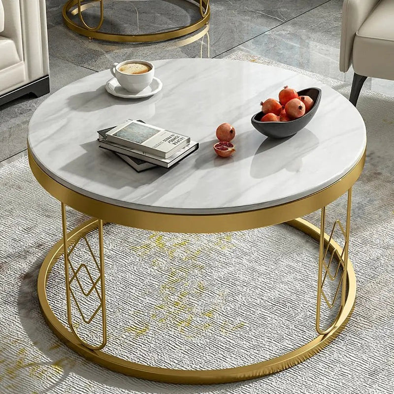 Modern Round White Marble Golden Center Table