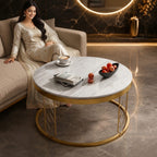 Modern Round White Marble Golden Center Table