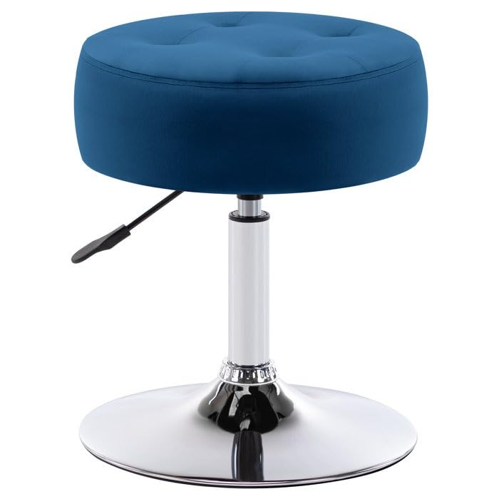 Modern Royal Blue Adjustable Vanity Stool with Tufted Cushion