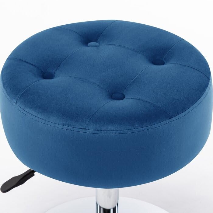 Modern Royal Blue Adjustable Vanity Stool with Tufted Cushion