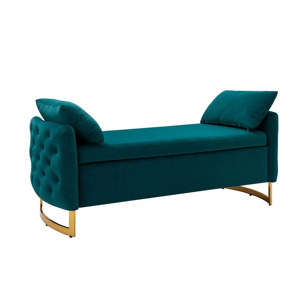 Modern Royal Blue Upholstered Storage Bench with Gold Legs