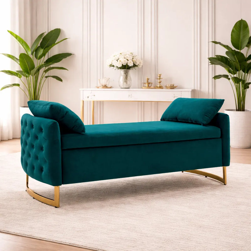 modern-royal-blue-upholstered-storage-bench-with-gold-legs