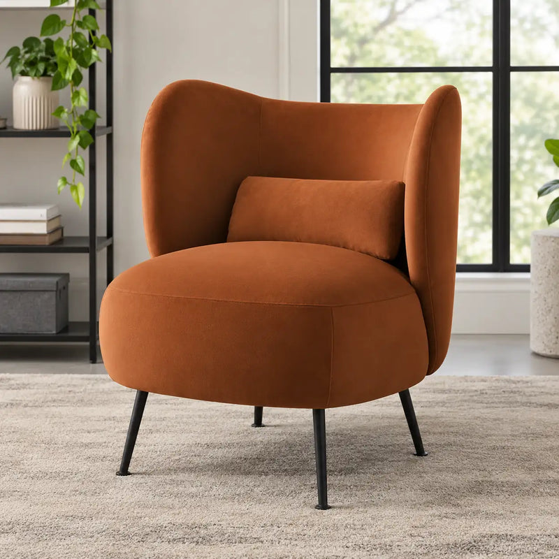 Modern Rust Orange Wingback Lounge Chair with Black Metal Legs