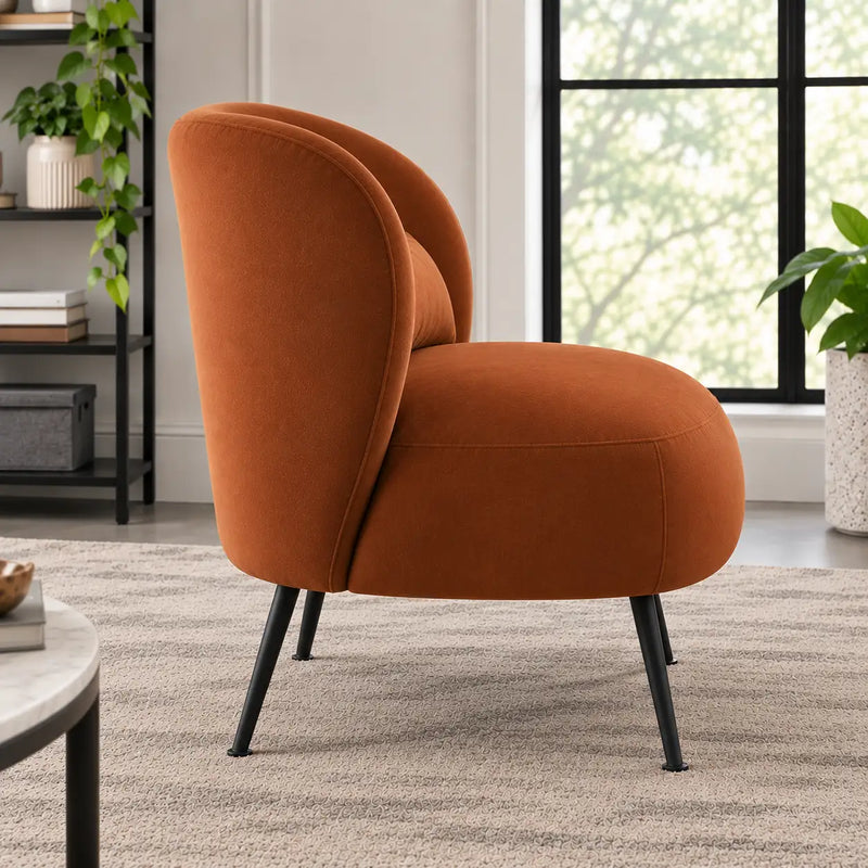 Modern Rust Orange Wingback Lounge Chair with Black Metal Legs