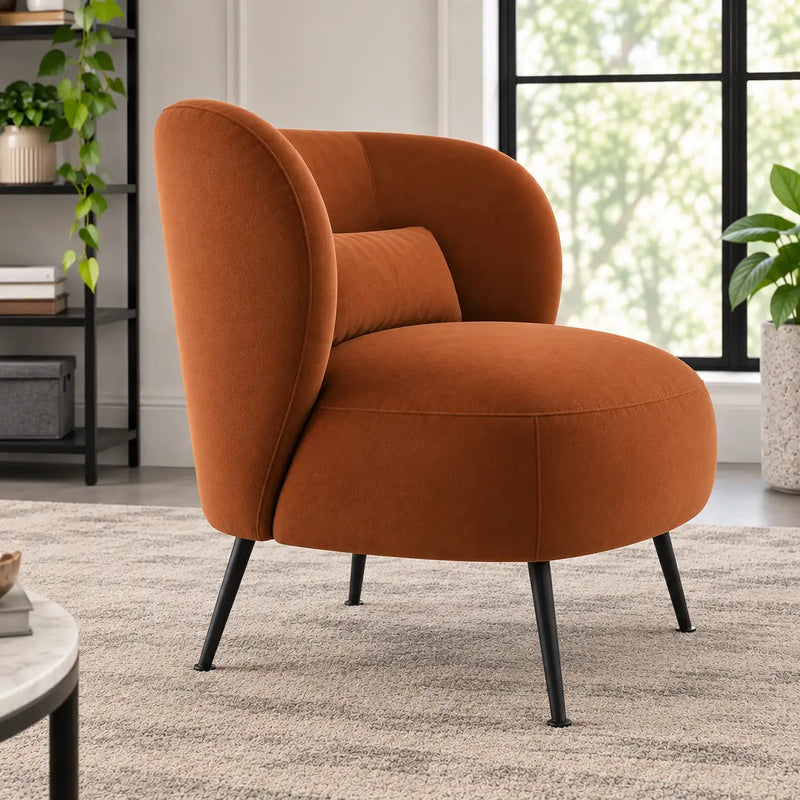 Modern Rust Orange Wingback Lounge Chair with Black Metal Legs