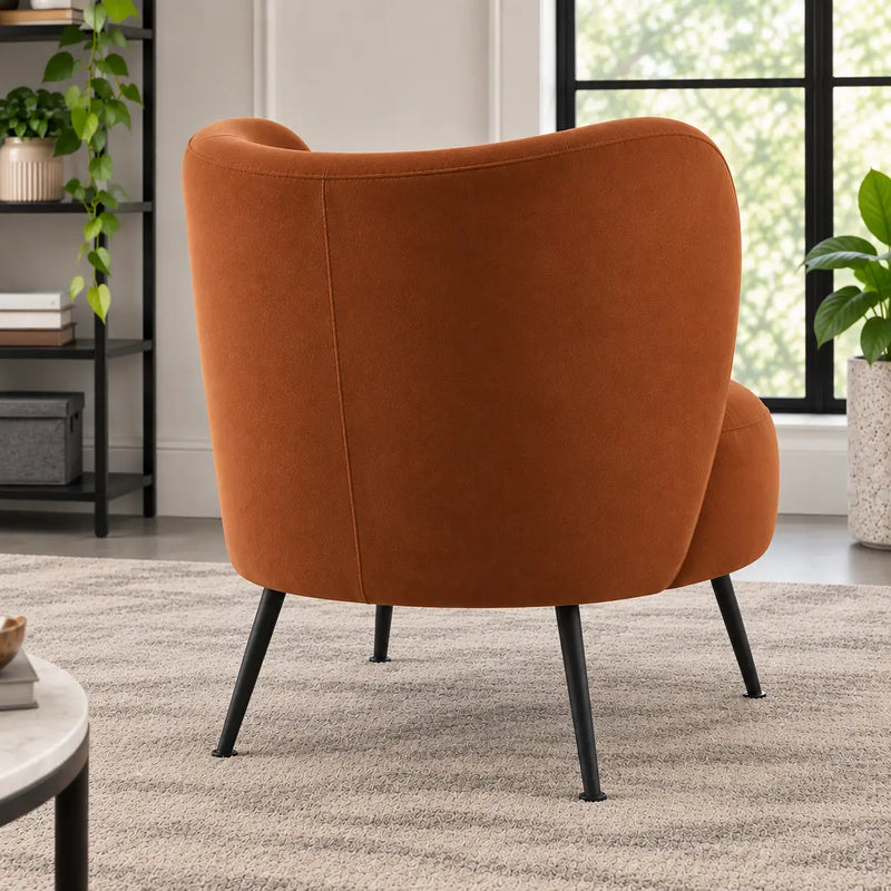 Modern Rust Orange Wingback Lounge Chair with Black Metal Legs