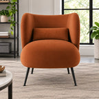Modern Rust Orange Wingback Lounge Chair with Black Metal Legs