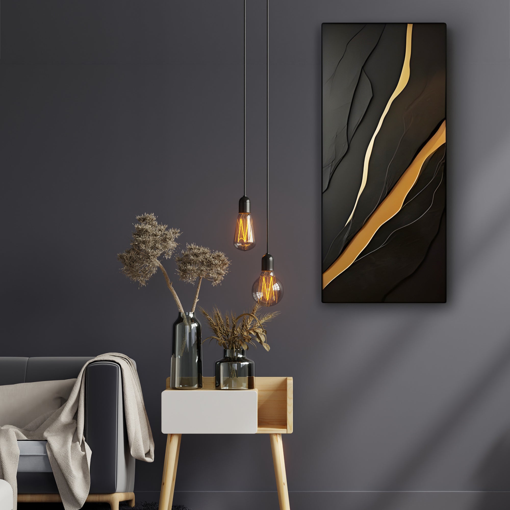 Modern Sculptural Wall Decor in Matte Black and Metallic Gold