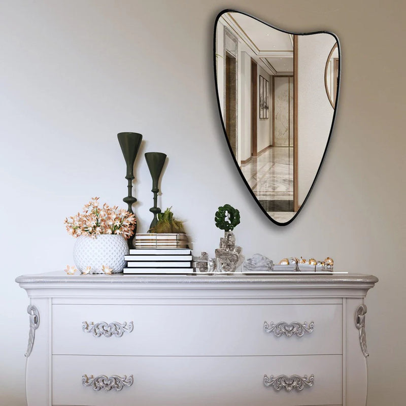 Modern Shield-Shaped Wall Mirror in Black Frame