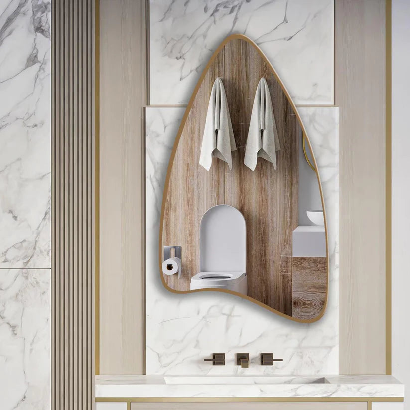 Modern Shield-Shaped Wall Mirror in Golden Frame