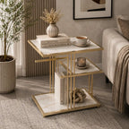 Modern Side Table with Marble Texture for Couch & Bedroom