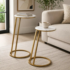 Modern Space Saving Marble Top Table Set of 2