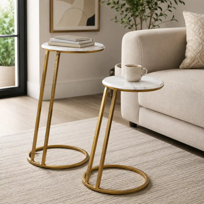 Modern Space Saving Marble Top Table Set of 2