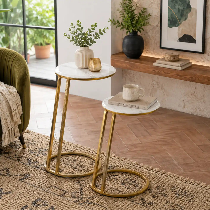 Modern Space Saving Marble Top Table Set of 2