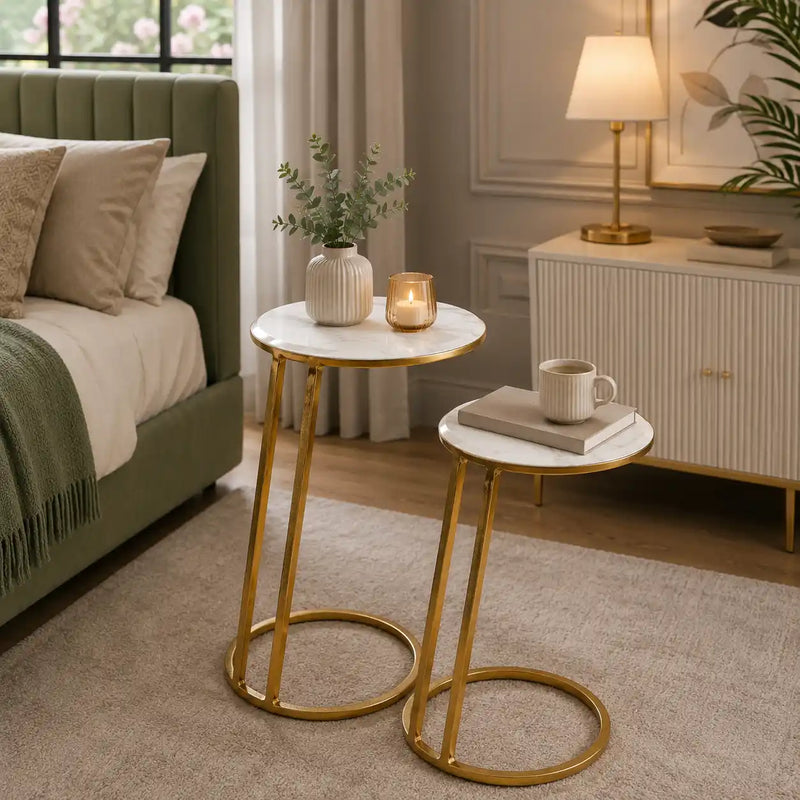 Modern Space Saving Marble Top Table Set of 2