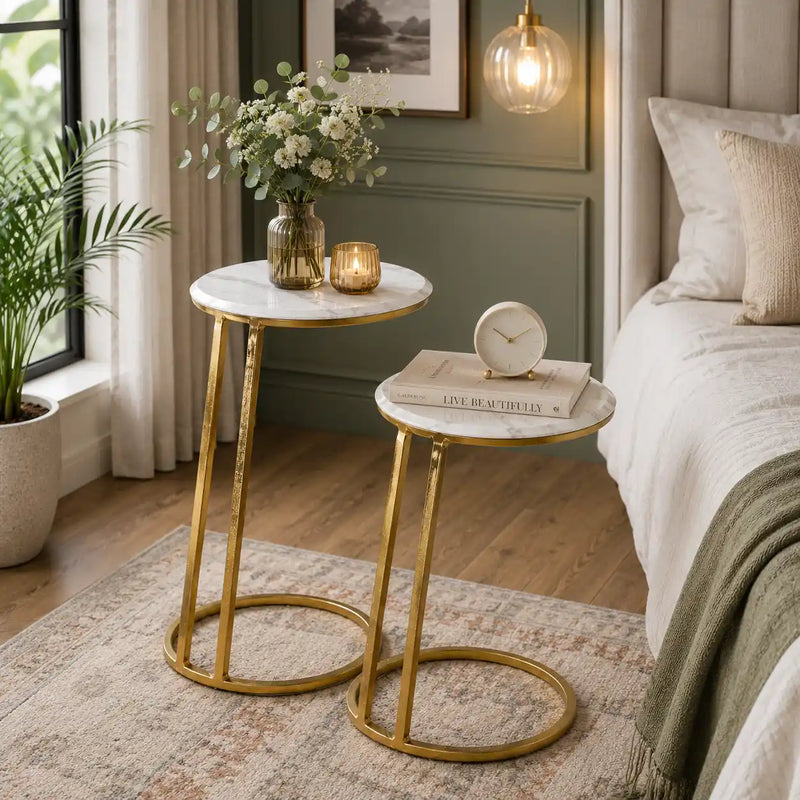 Modern Space Saving Marble Top Table Set of 2