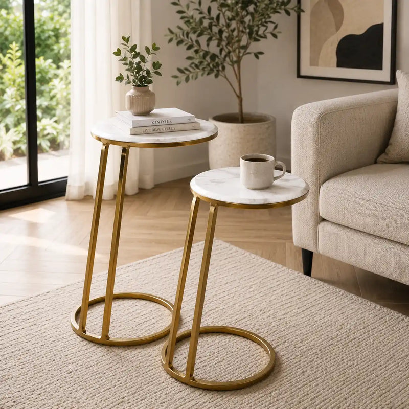 Modern Space Saving Marble Top Table Set of 2