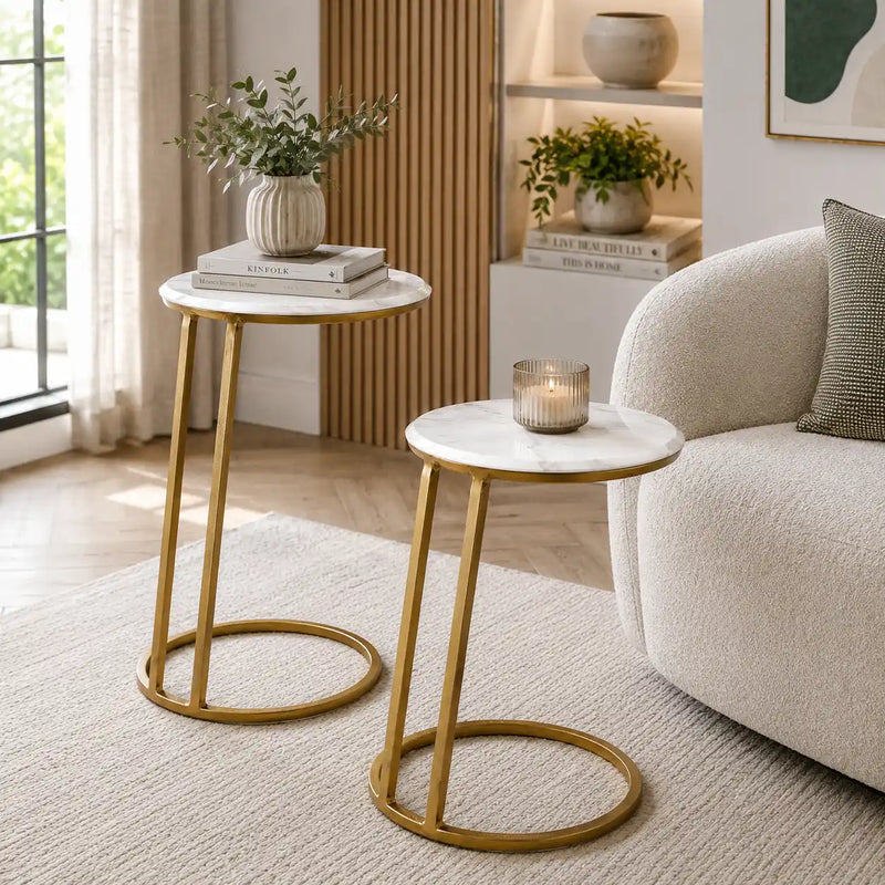 Modern Space Saving Marble Top Table Set of 2